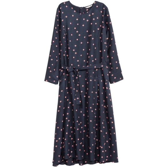 H&M | Lyocell Blend Belted Midi Dress Navy Floral - Picture 1 of 8